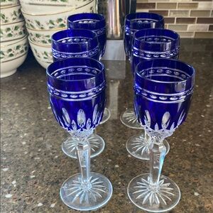Set of Blue Crystal Wine Glasses